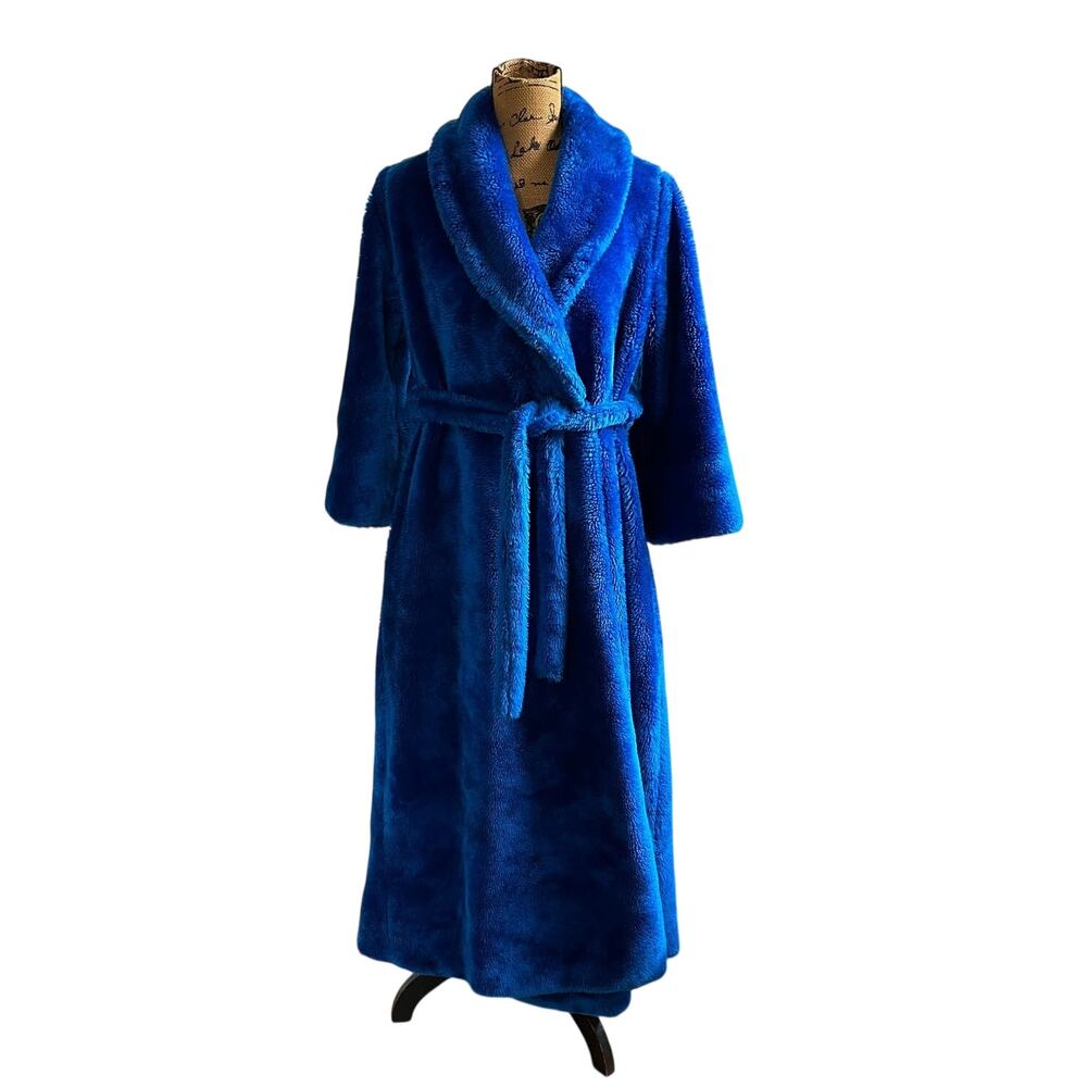 Vintage 1970s Rhapsody Glazier Cookie Monster Blue Fuzzy Robe Belt Women’s S